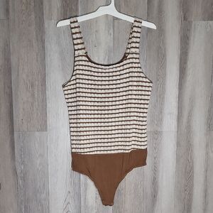 Torrid Womens 1 Knit Scoop Neck Bodysuit Tank Stripe Textured Stretch‎
